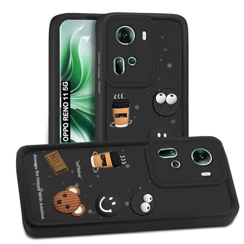 Image of AESTMO Back Case Cover for Oppo Reno 11 5G Cover | Cute Fun Cartoon 3D Ball | Coffee Silicone Case | Full Body Protection | Camera Protection Back Cover for Oppo Reno 11 5G (Black)