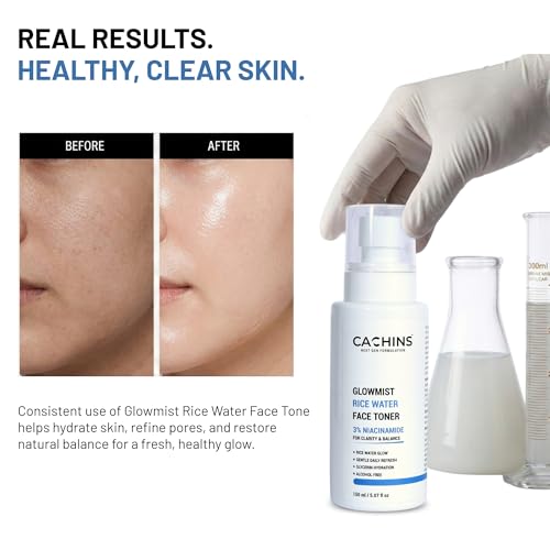 Image of CACHINS GlowMist 3% Niacinamide Rice Water Face Toner - 150ml (Pack of 2) | Hydrating & Balancing Toner for Clear, Glowing Skin | Alcohol-Free Daily Facial Mist for Women & Men | Helps Minimize Pores & Supports Even Skin Tone