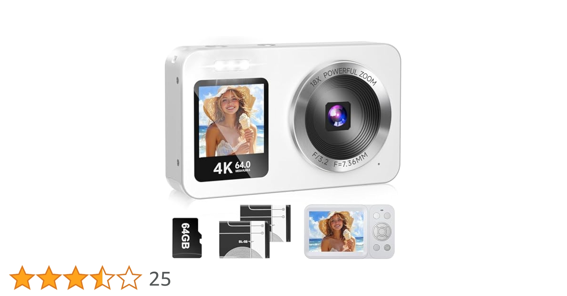 Amazon | デジタルカメラ 4K 6400万画素 30FPS デジカメ 64GB TF