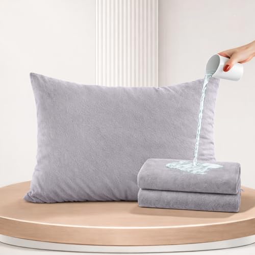 Image of SITTELLA Waterproof Pillow Protector 28x18 Inches 200 GSM with Zipper (Pack of 2) - Soft Cotton Pillow Cover, Dust Mite Proof & Anti-Allergic Pillow Protector Cover (Dark Grey)