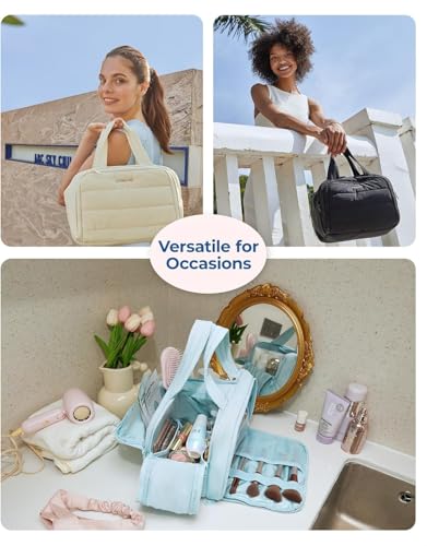 Image of Handcuffs Polyester Toiletry Kit Bag for Women - Hanging Makeup Organizer, Travel Cosmetic Pouch, Lightweight Grooming Case (Light Blue)