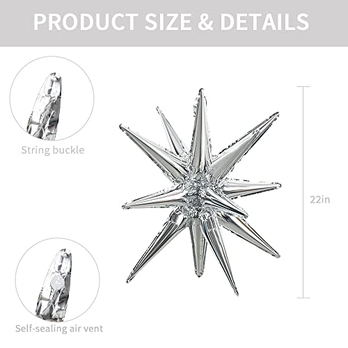 Image of TONIFUL 4 Pcs Explosion Star Balloons Silver Foil Balloon Party Decorations | 22 Inch Large Mylar Star Balloon for Silver Party Decor New Year Christmas Birthday Wedding Baby Shower Photo Booth Supplies
