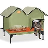 Heated Cat House for Outside in Winter Insulated Elevated Heated Outdoor Cat House Weatherproof, Escape Door, Large Feral Cat Shelter Kitty Bed for 2~3 Cats Stray Barn Kitty, Easy Assembly