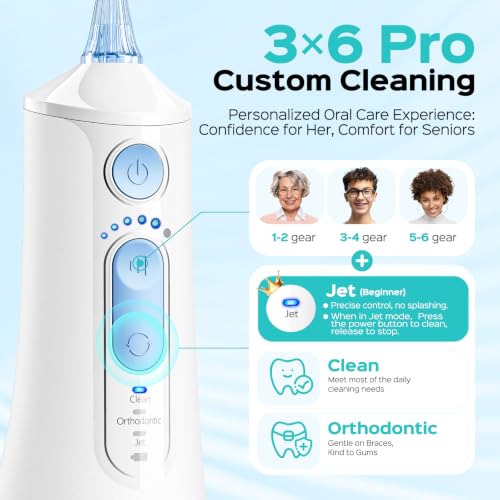 COSLUS ADA Accepted C51 Water Dental Flosser, 3 Modes 6 Pressure, White | Water Teeth Pick for Orthodontic, Braces, Sensitive Gums, Multiple Users, Compact for Travel Built-in Nozzle Storage - image 6