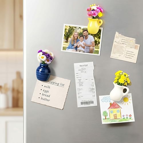 Mini jarrones magnéticos de cerámica para plantas pequeñas e imanes de florero decorativos 4