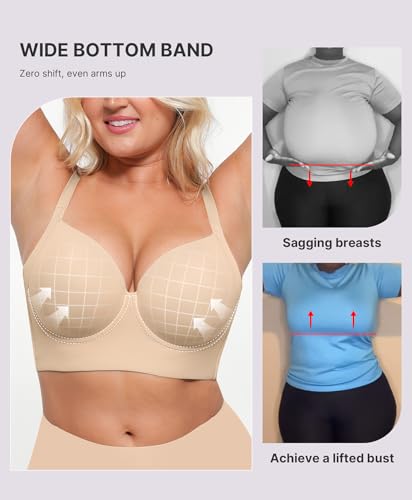 Image of SHAPELLX Back Smoothing Push Up Underwire Bra, Molded Cup Support Bra