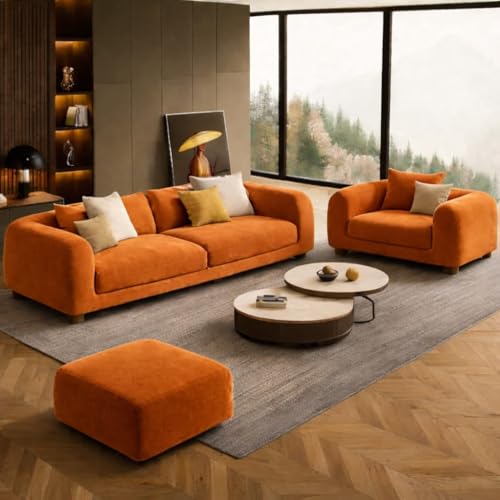 Image of Luxury Velvet Contemporary Sectional Sofa Set with Chaise Lounge & Cushions - Perfect for Living Room, Guest Room & Office (2, Orange)