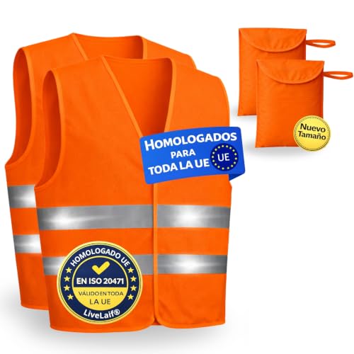 Pack 2 Chaleco Reflectante Homologado Naranj. ISO 20471 + 2 Fundas (L)