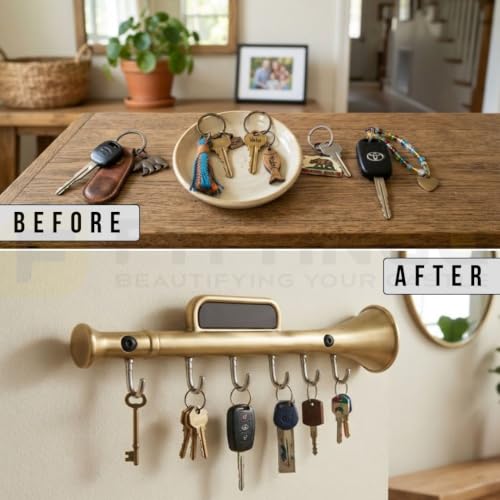Image of Horn Zinc Metal Wall Mounted Key Holder with Hooks for Home, Kitchen & Entryway, Durable Heavy Duty Decorative Key Rack Organizer for Keys, Vintage Style - Antique Finish-| 3 Years Warranty |