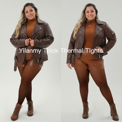 Image of Yilanmy Fleece Lined Tights Plus Size Fake Translucent Winter Warm Leggings for Women Control Top Thick Thermal Pantyhose