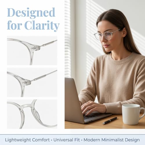 Image of Shiratori Retro Round Blue Light Blocking Glasses for Women Men, Lightweight Metal Temple Eyeglasses