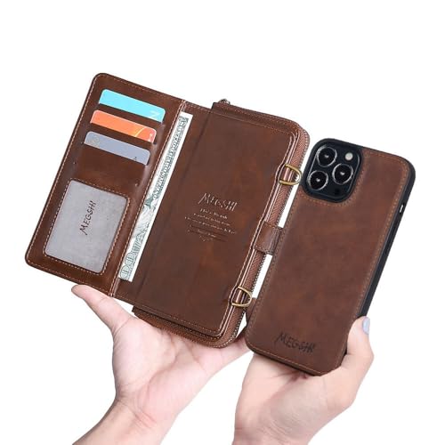 Étui à rabat iPhone 16 Pro Max marron protégeant l'écran avec portefeuille magnétique - 6