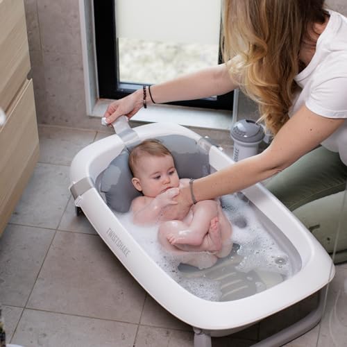 Twistshake Cuscino Bagnetto Antiscivolo Neonato | Morbido Galleggiante Pieghevole Per Vasca | Supporto Doccia Neonati 0+ Mesi | Cuscinetto Aria Sicuro | Grigio - 2