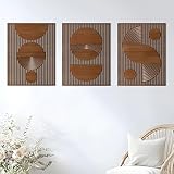 3 Pcs Abstract Wood Wall Art, Mid Century Modern Geometric Wood Wall Decor Minimalist Wooden Wall Art Decor Panels for Boho Living Room Bedroom Kitchen Dining Room Office Home Wall Decor