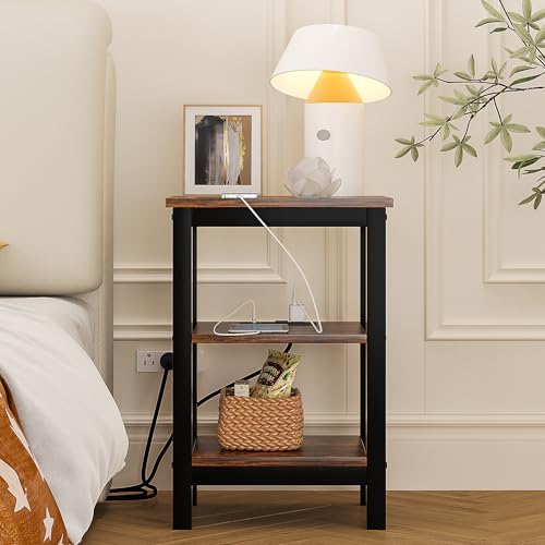 VECELO Modern Nightstands with Charging Station,Side End Table Night Stand with Storage Shelf for Small Spaces, Bedroom,Living Room by VECELO - Image 4