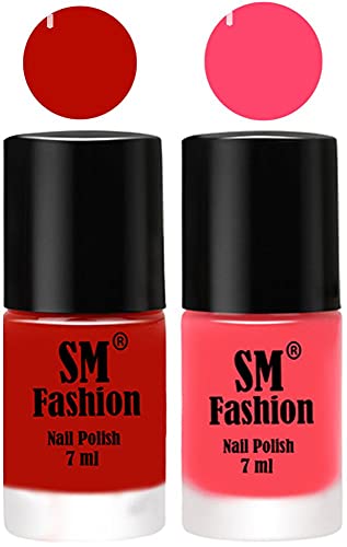 Image of Long Lasting Nail Polish | Nail Paint Combo 7 ml Each) - Set of 2 Red Orange-Pink
