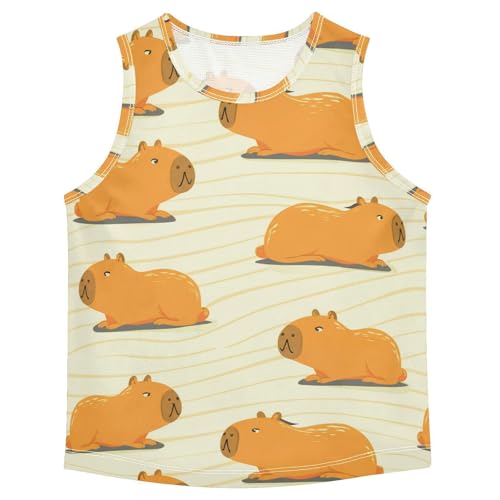 J JOYSAY Cartoon Capybara Beige Boys Tank Top Sleeveless Muscle Shirts Quick Dry Kids T-Shirts 3-15T
