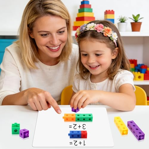 image for HSDAV 100 Pcs Math Linking Cubes - 10 Colors Connecting Counting Snap 