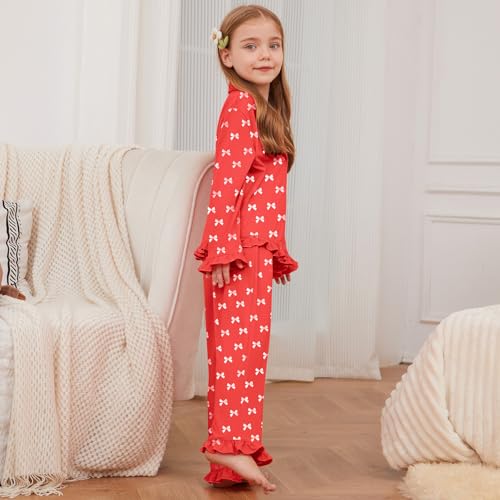 QPANCY Girls Pajamas Sets Ruffle Long Sleeve Button Down Sleepwear Loungewear kids 2 Piece Pjs Set4