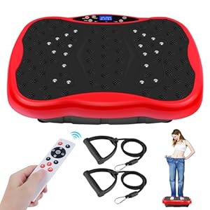 Vibration Plate Exercise Machine, Health & Fitness Full Body Vibration Platform, Portable Vibration Plate Platform for Weight Loss Home Fitness, Lymphatic Drainage, w/Resistance Bands+Remote
