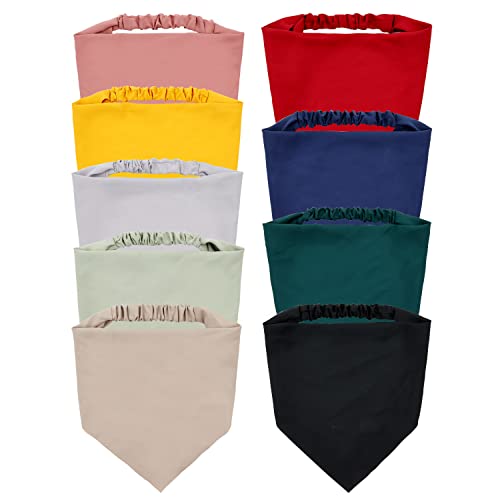 Lawie 9 Pack Solid Blank Colorful Cloth Fabric Hair Bandana Headbands Triangle Chiffon Silk Plain Head Scarf Elastic Coverings Kerchief Neckerchief Head Wrap Neck Scarves Hair Bands for Women Girls2