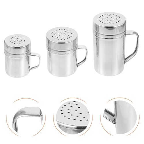 BRIGHTFUFU 3pcs Stainless Steel Powder Can Cinnamon Shaker Sugar Powder Shaker with Lid Chocolate Powder Shaker Powder Shaker Duster with Lid Powdered Sugar Shaker Duster Pizza Shakers Flour