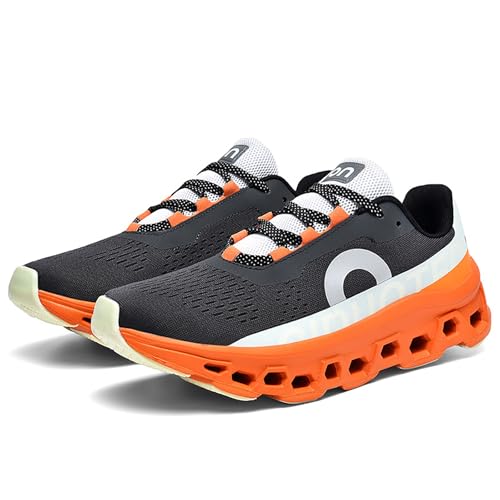 Hombres Running Sneakers Zapatos Low Top Ligero Transpirable Plataforma Almohadilla Neutral Caminar Jogging Zapato Casual Altura Aumento Zapatos,Naranja,42 EU