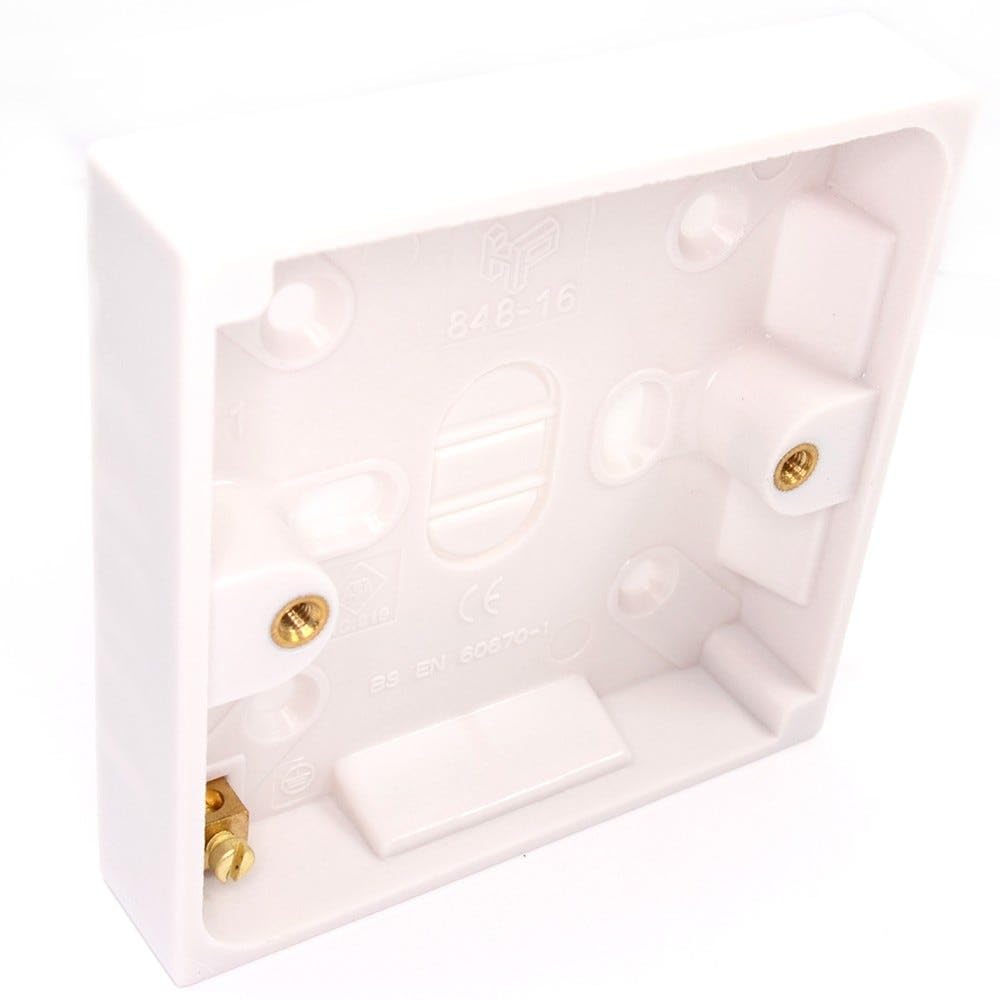 Kenable White Surface Mount Back Box 1 Gang 16Mm Deep Pattress Box For 85Mm Faceplates Power Sockets Light Switches