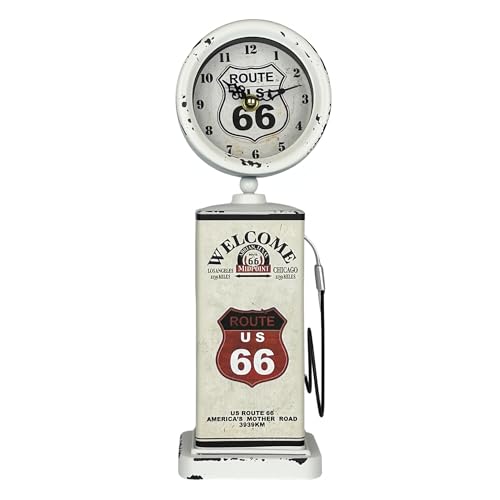 Lily's Home Old Fashioned Route 66 Gas Pump Mantle Clock, Silent-Non-Ticking with Quartz Movement, Makes an Ideal Gift for Antique Sign Collectors, White (13 1/2