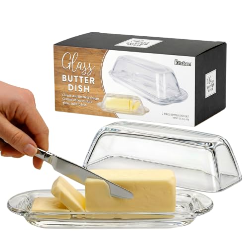 Kangaroo Decorative Clear Glass Butter Dish with Lid for Countertop & Refrigerator - Crystal Covered...
