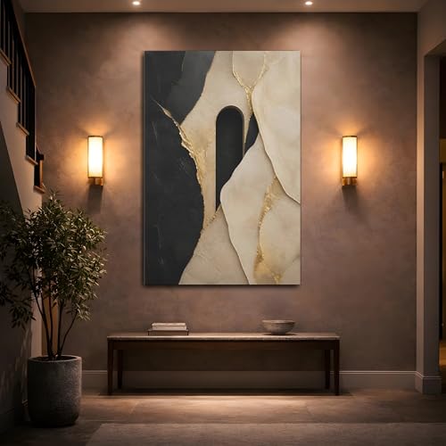 Tableau moderne formes abstraites noir or beige salon 30x45