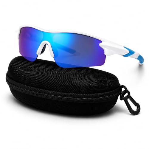 Image of Cycling Goggles for Men & Women | Sports Goggles UV400 Protection | Oversized Sports Sunglasses for Cricket, Running, Driving, Fishing, Hiking & Outdoor Activities (White : Blue)