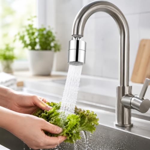 Image of Sulfar ABS Dual Flow Tap Aerator | 360 Rotating Faucet Extender with Adjustable Joint | 24mm Universal Fit | Dual Mode Spray & Foam | Water Saving Kitchen Sink Tap Attachment | Chrome Finish