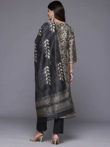 Image of Varanga Women Floral Printed Kurta Pant Set with Dupatta | Silk Blend Fabric | Summer Wear | 3 /4 Sleeve Round Neck | Lightweight & Comfortable Daily Wear