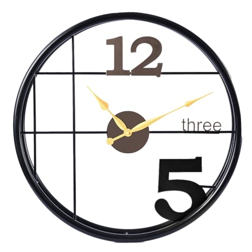 Image of Wakefit Cloque Iron Analog Round wall Clock (48.2 X 50.8 X 10 cm, Black)