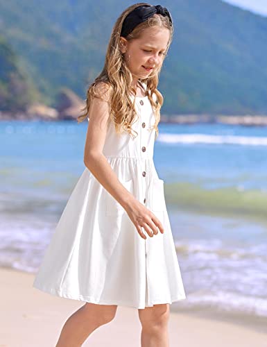 Arshiner Girl's Spaghetti Strap Button Down Midi Sleeveless Summer Casual Sundress A-line Dress with Pockets3