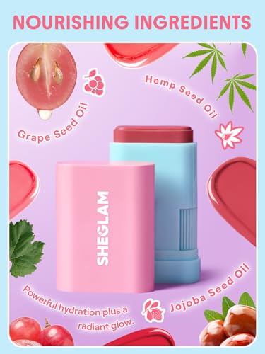 SHEGLAM Glass Glow Blush Stick Cream for Cheek and Lip, Waterproof Hydrating Tinted Solid Moisturizer Blendable Natural Grow Nude Face Blush Makeup-Stunner - Image 6
