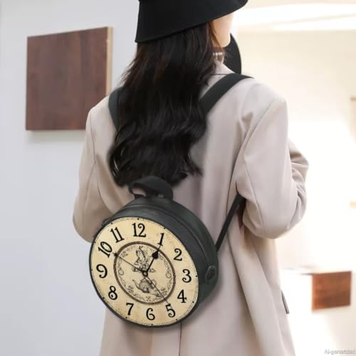 Image of Women Novelty Round Clock Shape Zippered Clock Purses for Women Tote Handbag Shoulder Bag, Gift for Mom Girlfriend