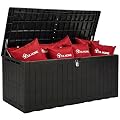 YITAHOME 240 Gallon Large Outdoor Storage Box XXL Resin Deck Box with Lock, Extra-Large Waterproof Patio Furniture Bin and 3-Person Bench Seating for Garden Tools & Pool Accessories, Black