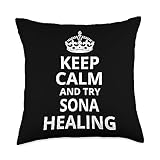 Funny Sona Healing Lover Retro Design! Retro Keep Calm and Try Sona Healing' Throw Pillow, 18x18, Multicolor