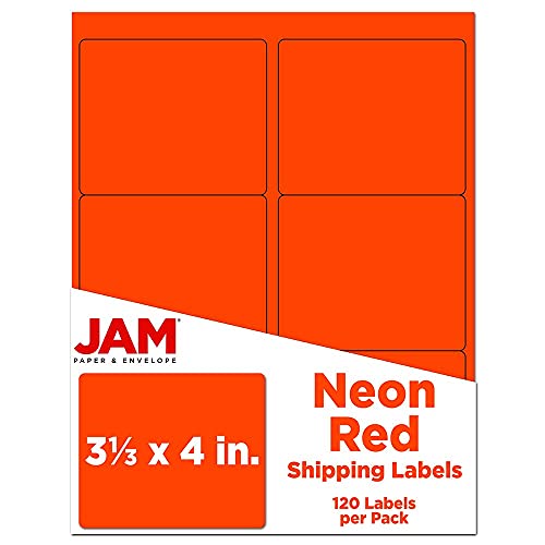 JAM PAPER Shipping Address Labels - Large - 3 1/3 x 4 - Neon Fluorescent Red/Orange - 120/Pack