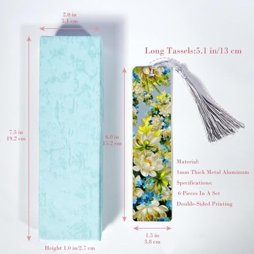 Fleurs peintes bleu jaune lot de 6 marque-pages à pompons cadeau idéal