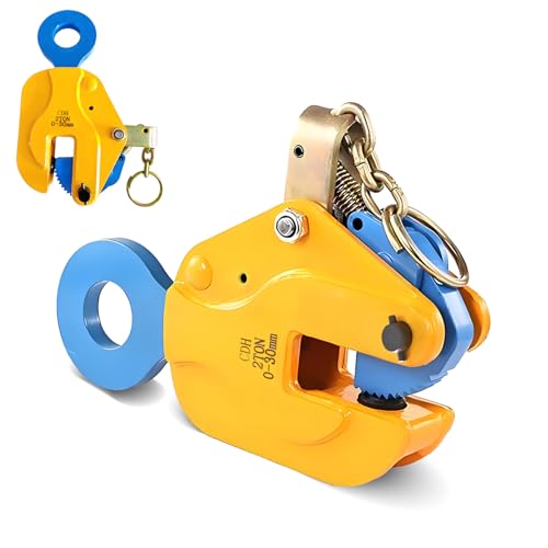 Kroshine 立吊りクランプ 定格容量2T 開口径0-30mmロックハンドル式 縦吊りクランプ荷吊り用吊り具吊りクランプ 運搬作業 建設機械 吊上げ 荷重 立吊クランプ (ブルー + イエロー）