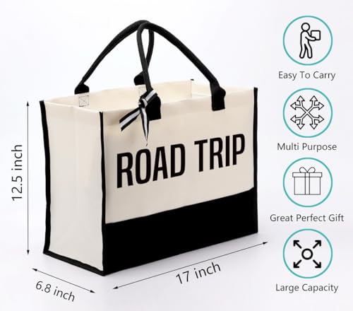 EDCTO Canvas Tote Bag, Cotton Canvas Tote Bag, Creative Gifts for Women Friend Her, Canvas Tote Bags for Women, Womens Weekend Bag, Gift for Road Trip Camping Picnic Beach Travel Vacation Short Trip2