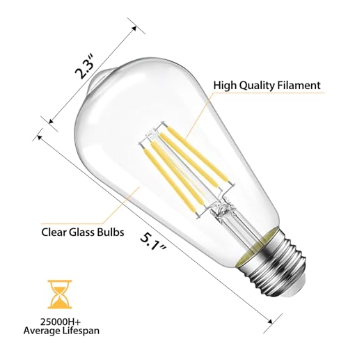 Image of 6 Packs ST58 LED Edison Bulbs, 4 Watt Vintage Light Bulbs Equivalent to 40 Watts, High Brightness 5000K Daylight White Light Bulbs, 90+ CRI, 480 Lumens E26 Base LED Bulbs, Clear Glass, Dimmable