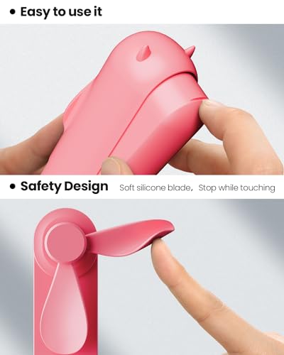 Image of Gaiatop Mini Handheld Fan, Portable Personal Folding Cooling Hand Fan Rechargeable Battery Operated with 2 Speed USB Desk Fan for Home Office Travel (Rose)