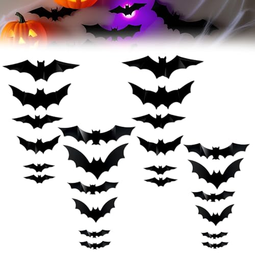 Murciélagos iluminados 3D de Halloween, murciélagos 3D iluminados con luz LED morada, decoración de Halloween, grupo de murciélagos brillantes con luces LED mejoradas, paquete múltiple (24 unidades - Vista 2