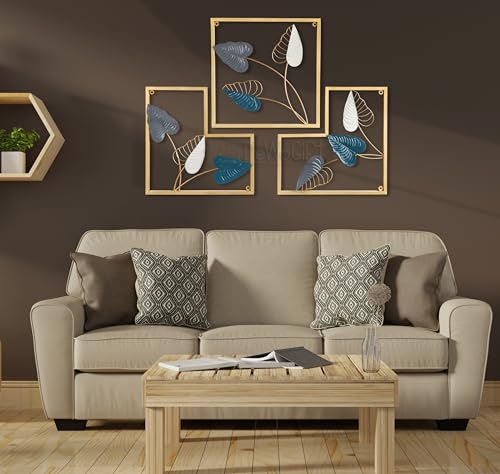 Image of DeWoGift Multicolor Alocasia Leaf Metal Wall Art Set of 3 (Elephant Ear) | Decorative Metal Wall Sculpture for Living Room Bedroom Office Hallway Hotel or Restaurant | Artistic Handcrafted Wall Decoration for Home & Kitchen