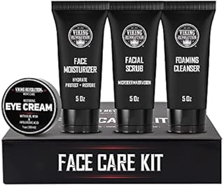 Viking Revolution Mens Skin Care Kit - Mens Facial Care Kit for Men Skincare - Includes Rejuvenating Face Moisturizer (5oz) Microdermabrasion Facial Scrub (5oz) Foaming Cleanser (5oz) Eye Cream (1oz)