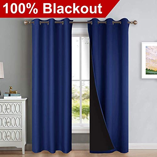 Image of NICETOWN Blackout Curtains 80 inches Long, 2 Pieces, 42 inch Wide Each Panel, Royal Blue, Full Light Blocking Drapes with Black Liner for Nursery, Thermal Insulated Draperies for Hall, Villa
